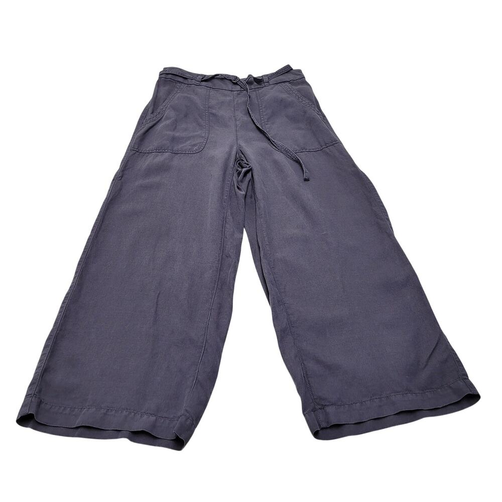 Calypso St Barth wide leg linen blend pants crop belted tie waist gray lagenlook